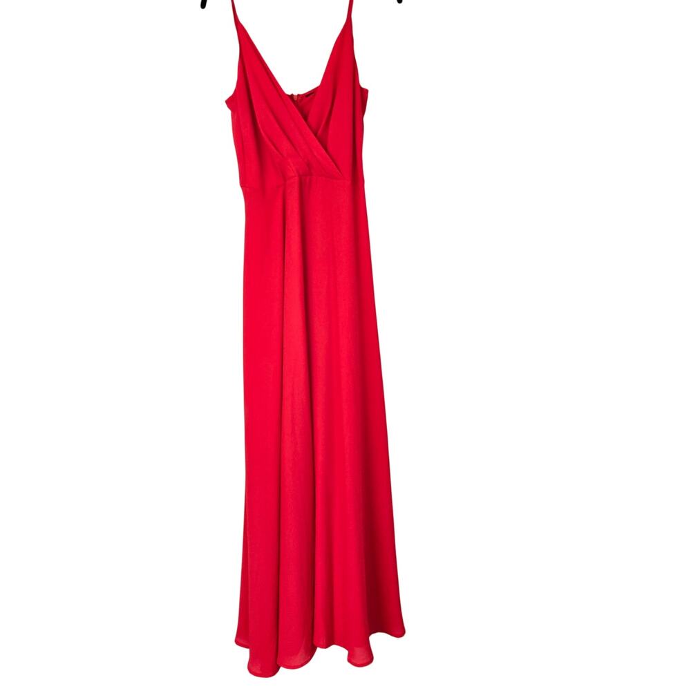 Red Plunge Whimsigoth V Maxi Dress Slit Pleated Bodice Spaghetti Strap Size M